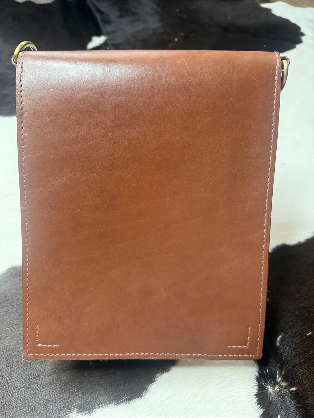 Men's Brown Leather & Gray Felt Messenger Crossbody Bag